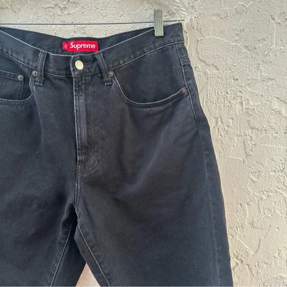 SUPREME Shorts Men 32 Denim Jeans Jorts Logo Streetwear Black - Picture 5 of 12